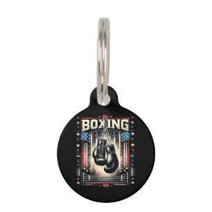 Placa Para Mascotas Bandera estadounidense en problemas de boxeo - Box