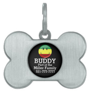 Placa Para Mascotas Bandera feliz redonda brillante de Rasta