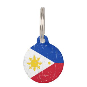 Placa Para Mascotas Bandera filipina rascada y rasguñada