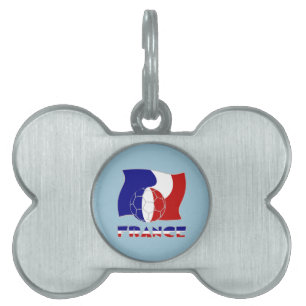 Placa Para Mascotas Bandera Francesa con Pelota de Fútbol Fondo Azul