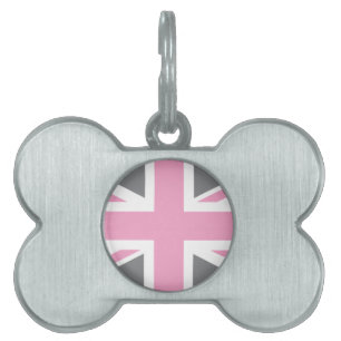 Placa Para Mascotas Bandera gris rosada de Union Jack Británicos
