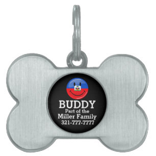 Placa Para Mascotas Bandera haitiana sonriente redonda brillante