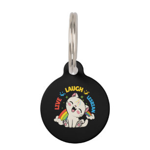 Placa Para Mascotas Bandera Lesbiana de Gato Arcoíris Viva Ríe Mes del