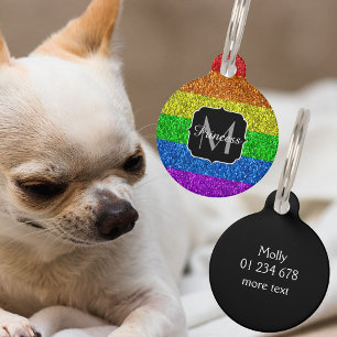 Placa Para Mascotas Bandera LGBT vibrante arcoíris brillo destello Mon