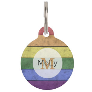 Placa Para Mascotas Bandera LGBT vintage de orgullo deshilachada monog
