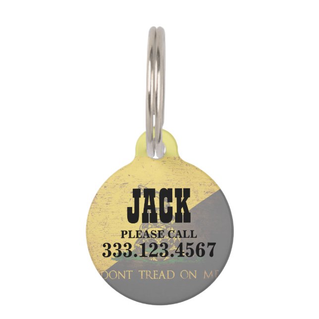 Placa Para Mascotas Bandera negra de Anarcho Gadsden del Grunge (Anverso)