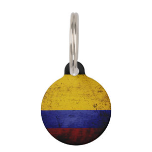 Placa Para Mascotas Bandera negra de Colombia del Grunge