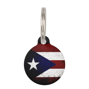 Placa Para Mascotas Bandera negra de Puerto Rico del Grunge