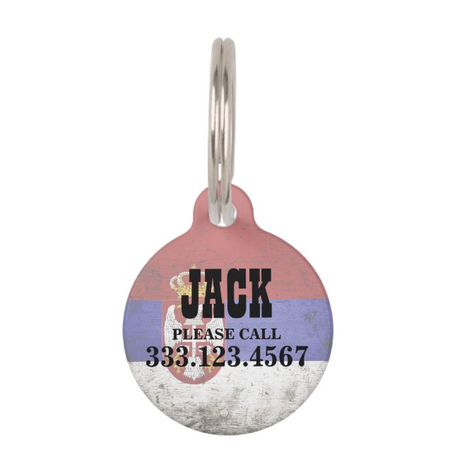 Placa Para Mascotas Bandera negra de Serbia del Grunge (Anverso)