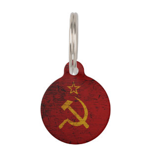 Placa Para Mascotas Bandera negra de Unión Soviética del Grunge