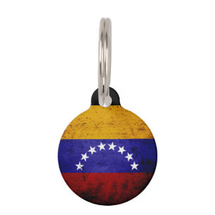 Placa Para Mascotas Bandera negra de Venezuela del Grunge