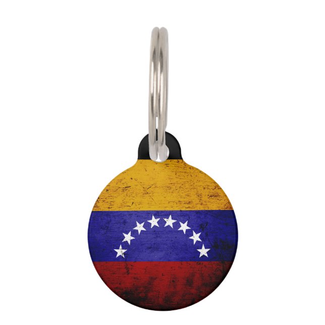 Placa Para Mascotas Bandera negra de Venezuela del Grunge (Anverso)