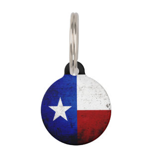 Placa Para Mascotas Bandera negra del estado de Tejas del Grunge