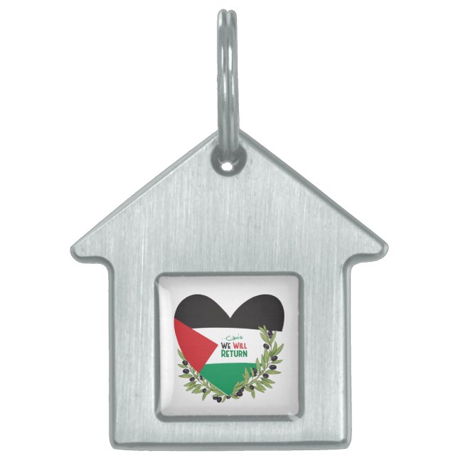 Placa Para Mascotas Bandera palestina y ramas de olivo (Frente)