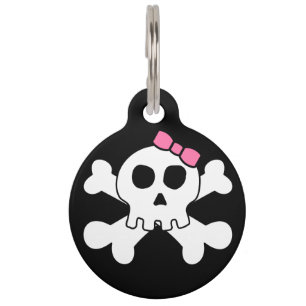 Placa Para Mascotas Bandera pirata femenina personalizada del cráneo