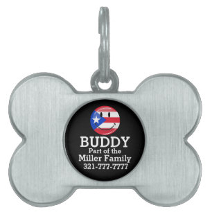 Placa Para Mascotas Bandera puertorriqueña sonriente
