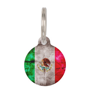 Placa Para Mascotas Bandera resistida de México del vintage