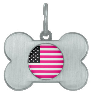 Placa Para Mascotas bandera rosa estadounidense