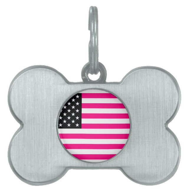 Placa Para Mascotas bandera rosa estadounidense (Frente)