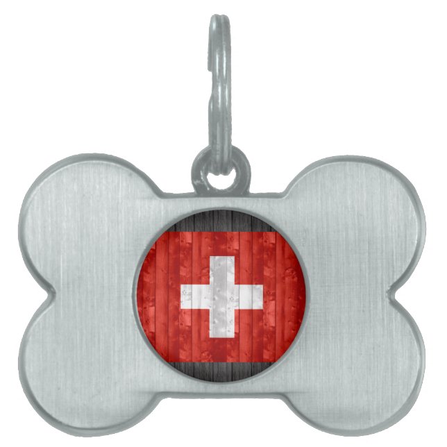 Placa Para Mascotas Bandera suiza de madera (Frente)