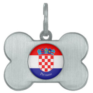 Placa Para Mascotas Bandera y emblema croata con nombre