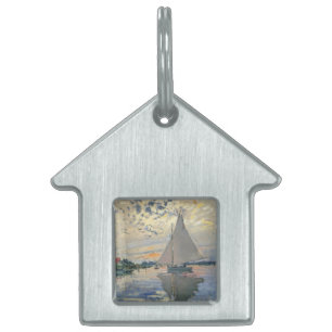 Placa Para Mascotas Barco de vela de Monet Impresionismo francés Arte 