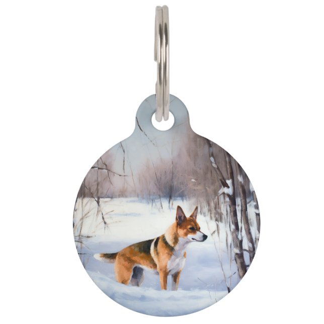 Placa Para Mascotas Basenji Deja que nieve Navidad (Anverso)