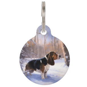 Placa Para Mascotas Basset Hound Deja que nieve Navidad