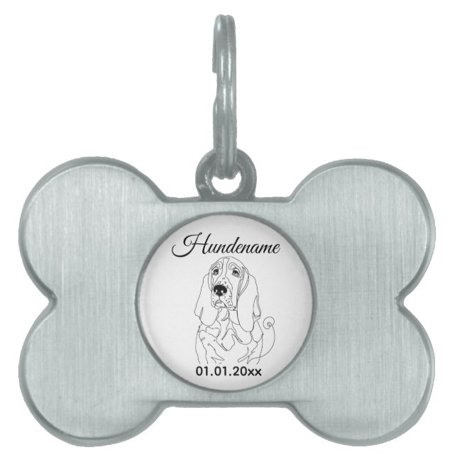 Placa Para Mascotas Basset Hound dog Line Art Personalized Tag (Frente)
