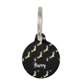 Placa Para Mascotas Bates de oro sobre negro