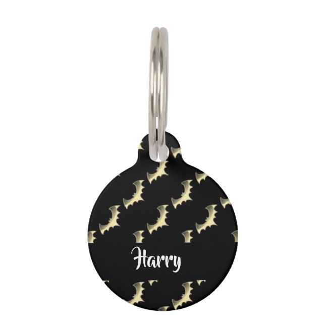 Placa Para Mascotas Bates de oro sobre negro (Anverso)