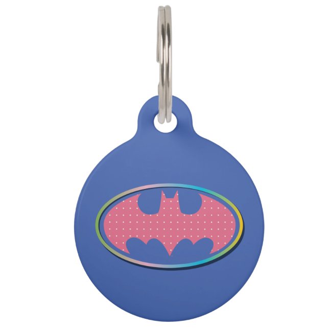 Placa Para Mascotas Batman | Logotipo de Punto de Polka Rosa (Anverso)