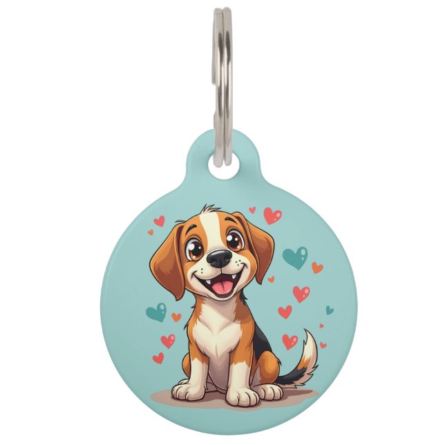 Placa Para Mascotas Beagle de Kawaii con perro lúgubre (Anverso)