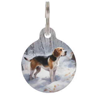Placa Para Mascotas Beagle Deja que nieve Navidad