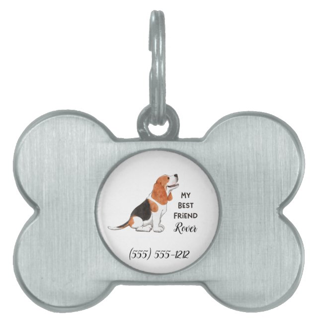 Placa Para Mascotas Beagle My Best Friend Personalizado Dog Bone Name (Frente)