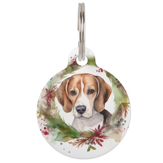 Placa Para Mascotas Beagle Navidades Wreath Festimes Pup (Anverso)