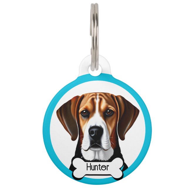 Placa Para Mascotas Beagle Personaliza la etiqueta de identificación d (Anverso)