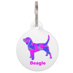 Placa Para Mascotas Beagle Silhouette Hot Pink & Blue White