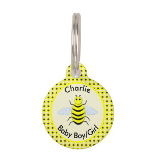 Placa Para Mascotas Bebé Abeja Amarillo Lindo Personalizado Sin Distin