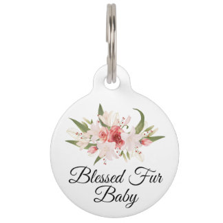 Placa Para Mascotas Bebé de pelaje bendito con diseño floral de acuare