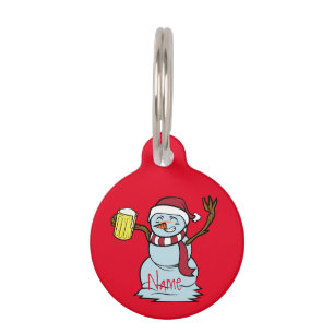 Placa Para Mascotas Beer-Beer Snowman borracho Thunder_Cove