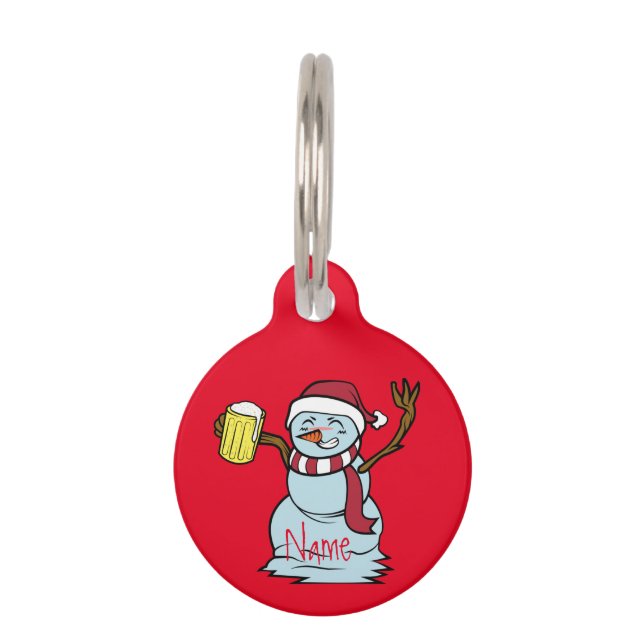 Placa Para Mascotas Beer-Beer Snowman borracho Thunder_Cove (Anverso)