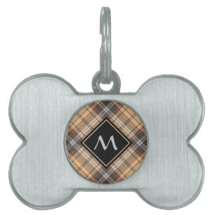 Placa Para Mascotas Beige y tartán marrón