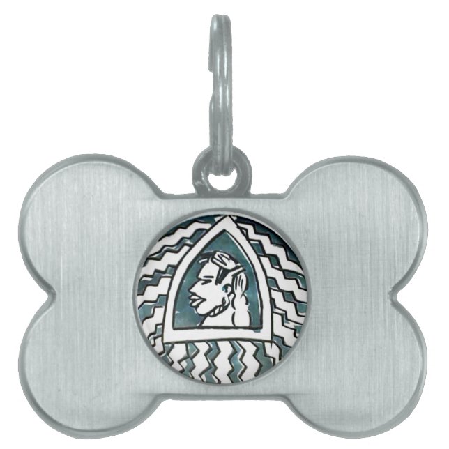 Placa Para Mascotas Belleza africana Bongo arte tribal retrato masái (Frente)