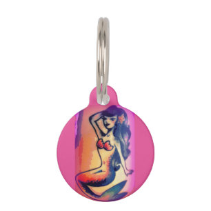 Placa Para Mascotas belleza de sirena de pelo oscuro
