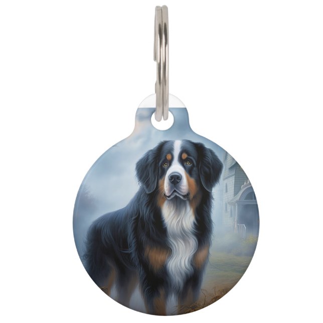 Placa Para Mascotas Bernese Mountain Halloween Scary (Anverso)