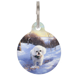 Placa Para Mascotas Bichon Frise Deja que nieve Navidad