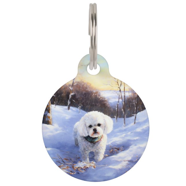 Placa Para Mascotas Bichon Frise Deja que nieve Navidad  (Anverso)