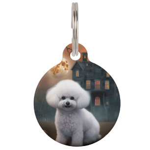 Placa Para Mascotas Bichon Frise Halloween Aterrador
