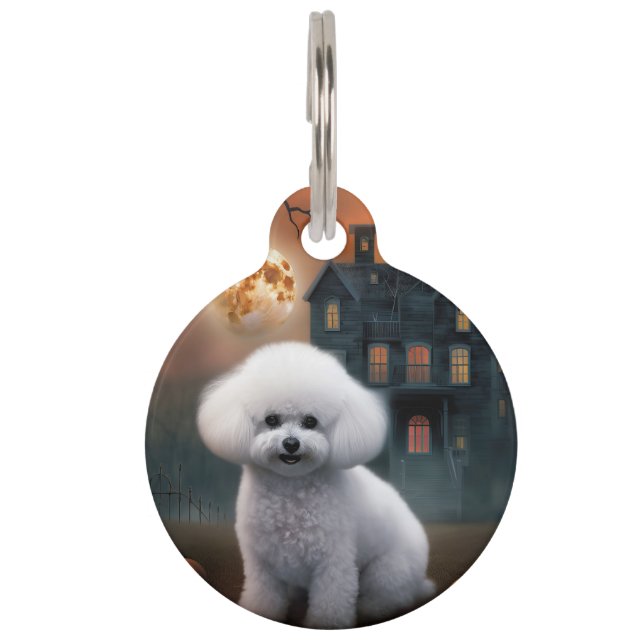 Placa Para Mascotas Bichon Frise Halloween Aterrador (Anverso)
